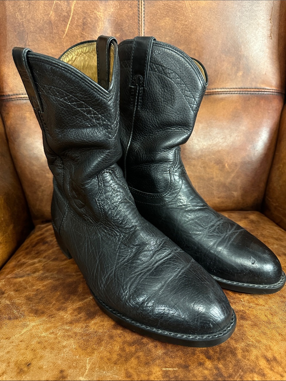 Ariat Men’s 10 Black Leather Roper Cowboy Boots ATS